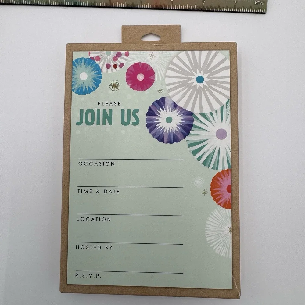 Hallmark 20ct Fill-In Party Invitations Mint Green Fan Starburst 3INH7201 NEW